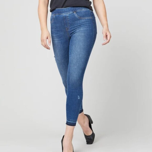 Spanx Medium Wash Distressed Ankle Skinny Jeans size small - Picture 1 of 7